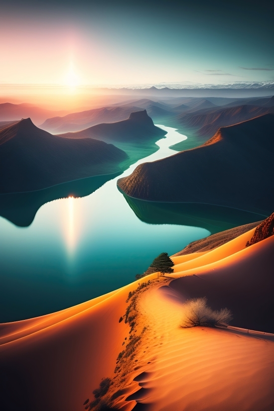 Sun, Sky, Sunset, Landscape, Dune, Clouds
