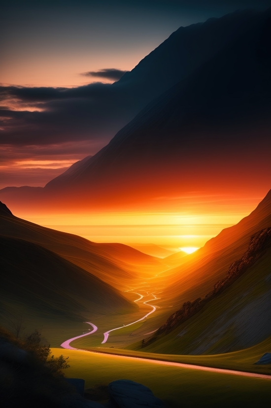 Sun, Sunset, Landscape, Sky, Clouds, Star