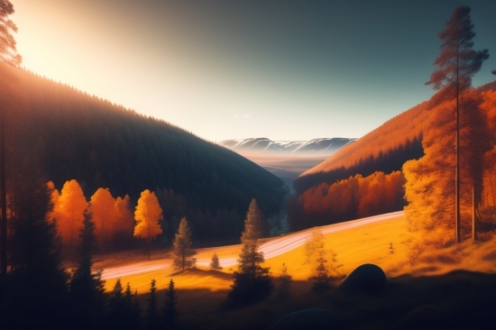 Sunset, Sky, Landscape, Sun, Mountain, Sunrise