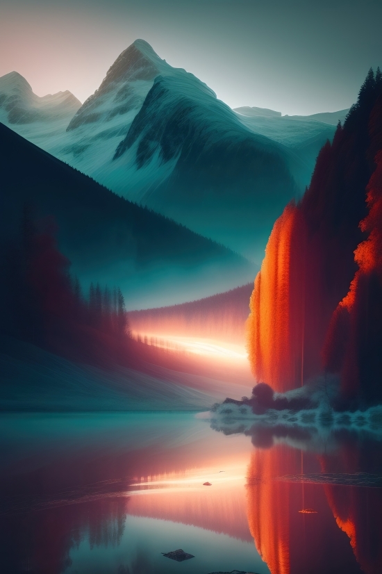 Sunset, Sun, Landscape, Lake, Sky, Sea