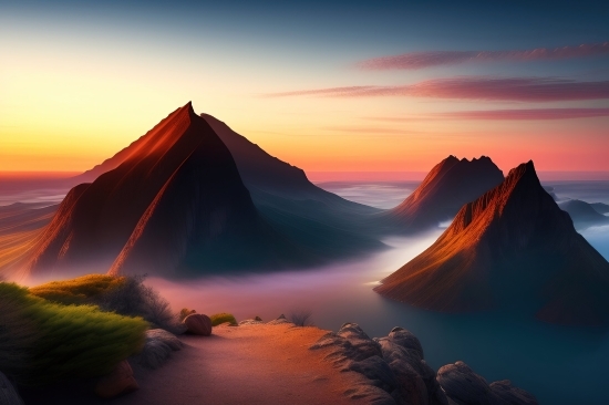 Sunset, Sun, Sky, Landscape, Clouds, Sunrise