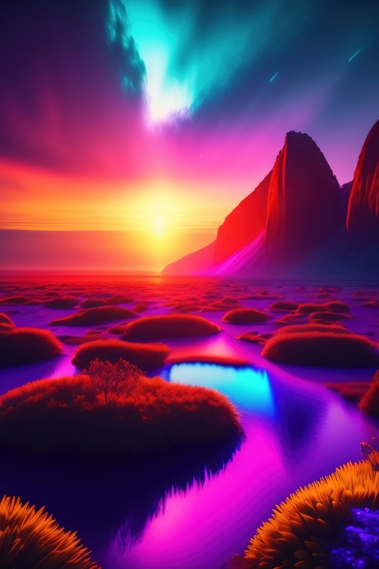 Sunset, Sun, Sky, Landscape, Horizon, Sea
