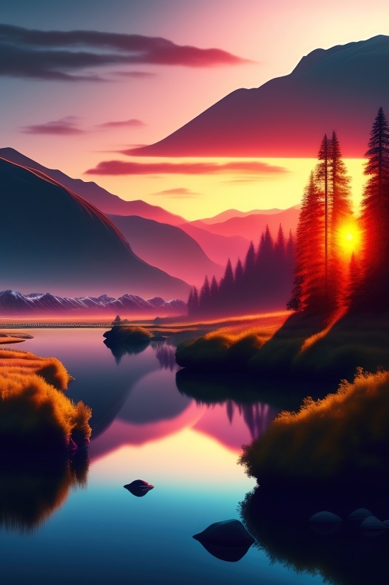 Sunset, Sun, Sky, Landscape, Sunrise, Clouds