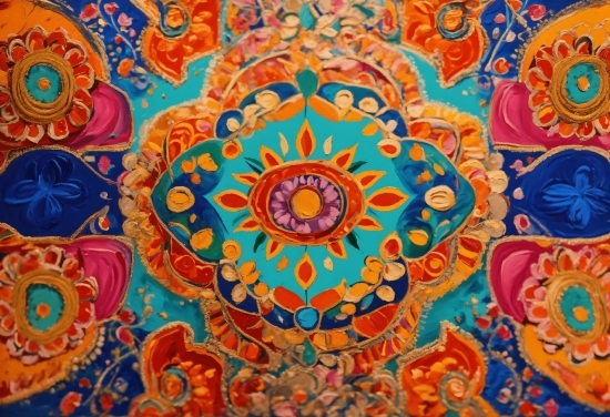 Textile, Orange, Art, Flooring, Symmetry, Pattern