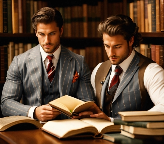Tie, Table, Book, Collar, Suit, Bookcase