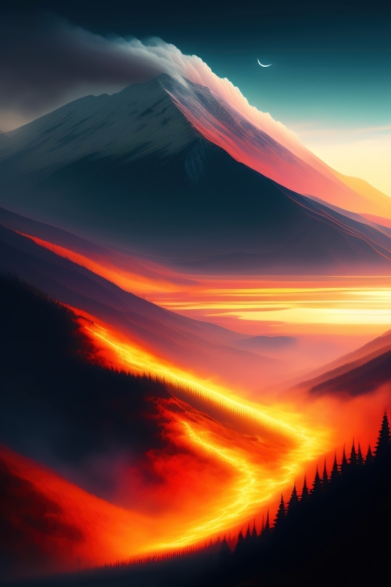 Volcano, Mountain, Natural Elevation, Sun, Sunset, Landscape