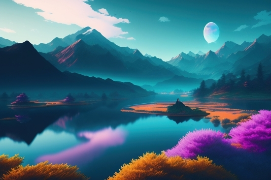 Wallpaper, Lake, Sky, Landscape, Sun, Sunset