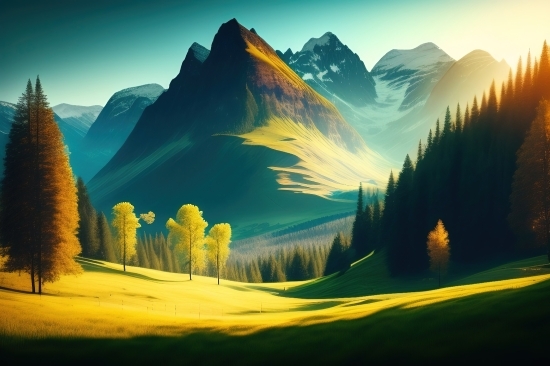 Website Where Ai Makes Art, Glacier, Landscape, Sky, Mountain, Sunset