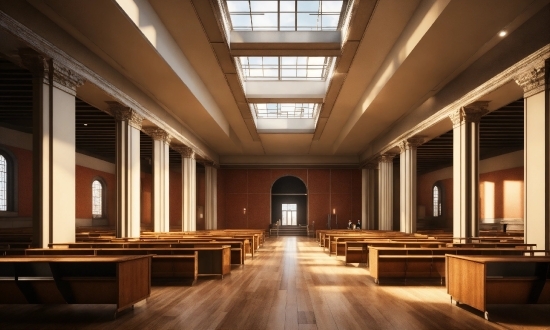 Wood, Hall, Symmetry, Ceiling, Chair, Window