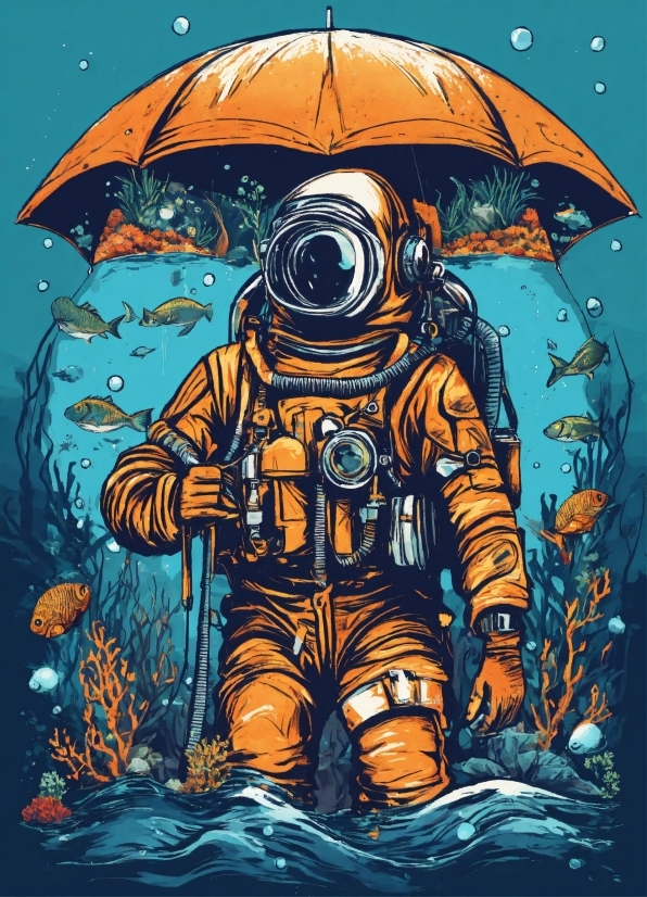 Astronaut, Umbrella, Organism, Paint, Art, Cool