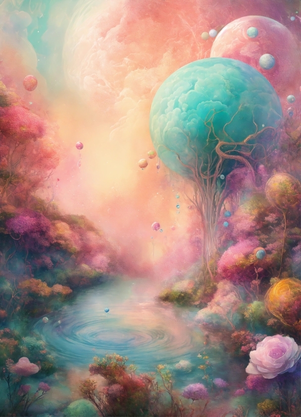 Atmosphere, Paint, Organism, Balloon, Pink, Art