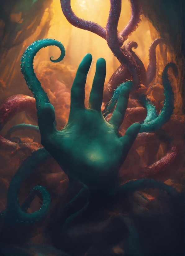 Azure, Organism, Gesture, Cephalopod, Art, Paint