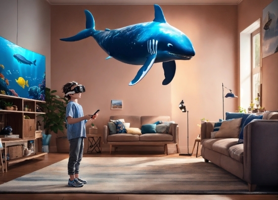 Blue, Fin, Couch, Organism, Art, Dolphin