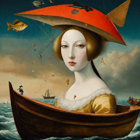 Boat, Organ, Hat, Art, Painting, Flash Photography