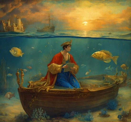 Boat, Water, Cloud, Painting, Paint, Art