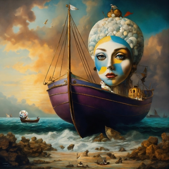 Boat, Water, Cloud, Watercraft, Art, Painting