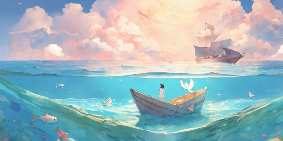 Boat, Water, Cloud, Watercraft, Azure, Paint