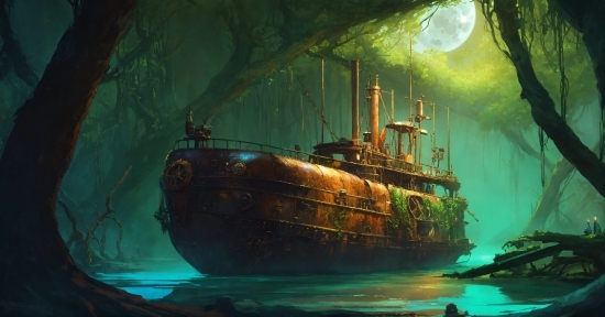 Boat, Water, Watercraft, Art, Painting, Ship