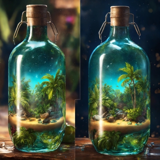 Bottle, Green, Liquid, Drinkware, Water, Blue