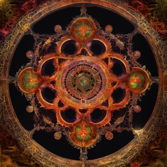 Brown, Art, Symmetry, Circle, Pattern, Ceiling