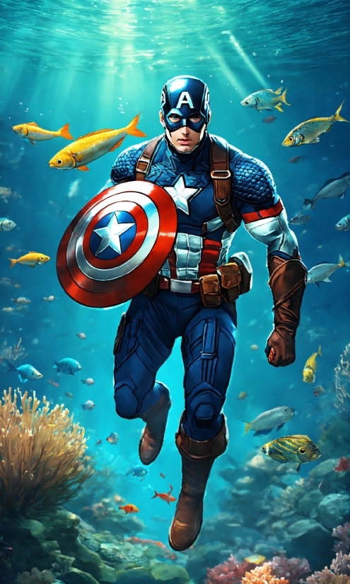 Captain America, Cartoon, Poster, Shield, Astronaut, Art