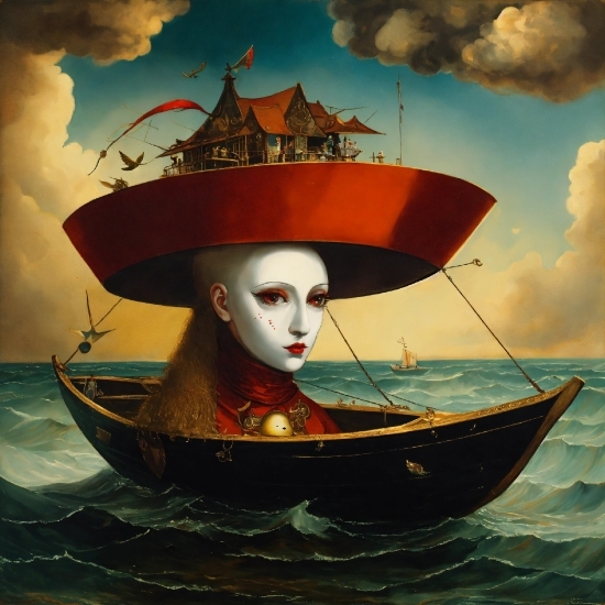 Cloud, Boat, Painting, Water, Sky, Art