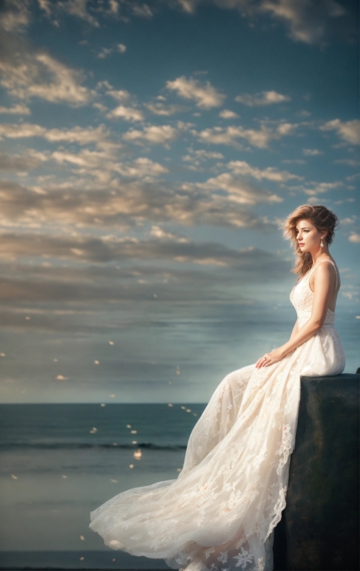 Cloud, Sky, Water, Wedding Dress, Dress, Bride