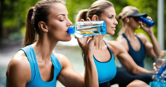 Face, Hair, Drinkware, Water, Active Tank, Blue
