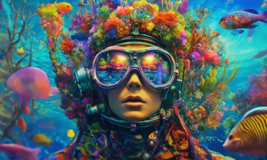 Face, Nature, Eyewear, Underwater, Organism, Paint