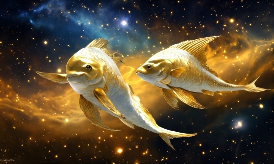 Fin, Gold, Art, Fish, Space, Water