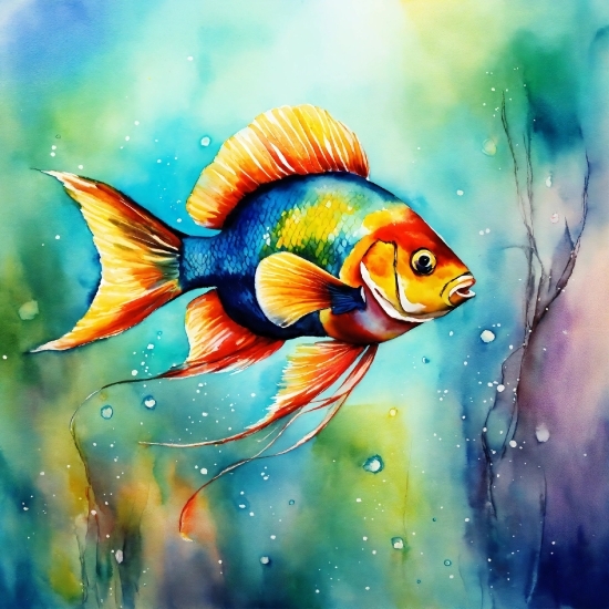 Fin, Organism, Fish, Marine Biology, Art, Painting