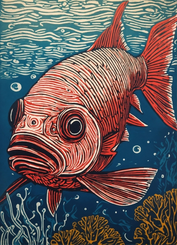 Fin, Organism, Fish, Marine Biology, Art, Painting