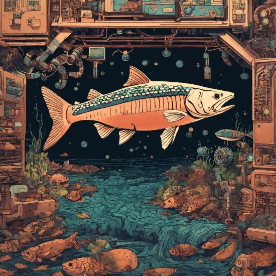 Fin, Painting, Art, Fish, Rectangle, Underwater
