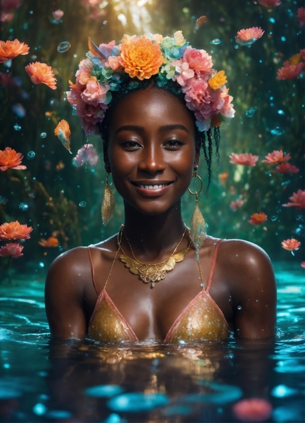 Full Hd Painting Wallpaper, Smile, Water, Flower, Eye, Facial Expression