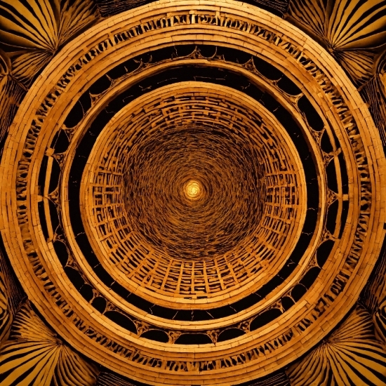 Gold, Art, Symmetry, Circle, Ceiling, Pattern