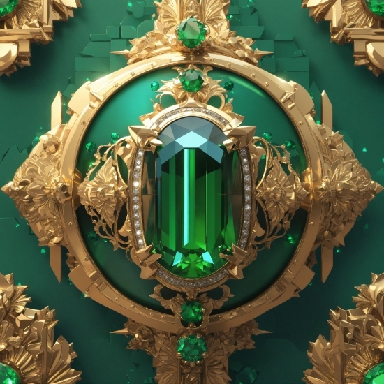 Green, Gold, Religious Item, Symmetry, Art, Jewellery
