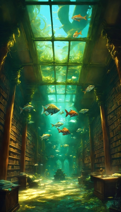 Green, Light, Water, Underwater, Art, Fish