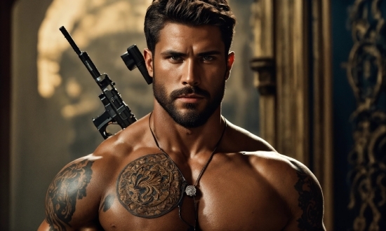 Hairstyle, Muscle, Neck, Beard, Cool, Chest