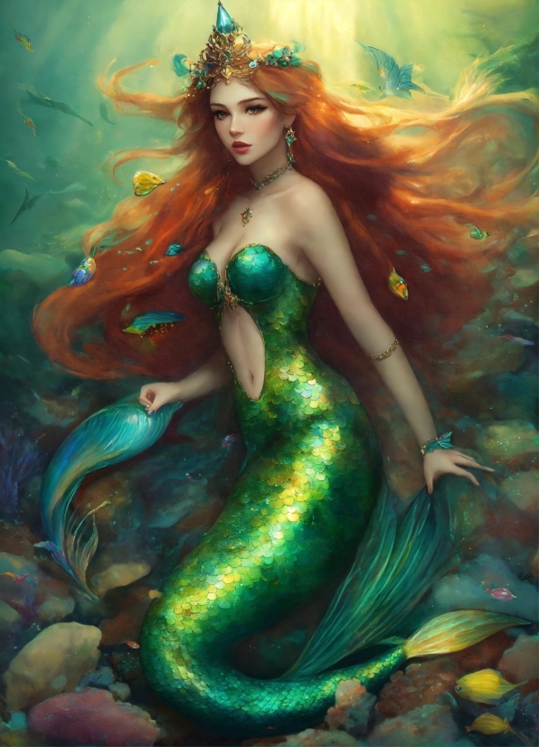 Hairstyle, Mythical Creature, Green, Nature, Painting, Aqua