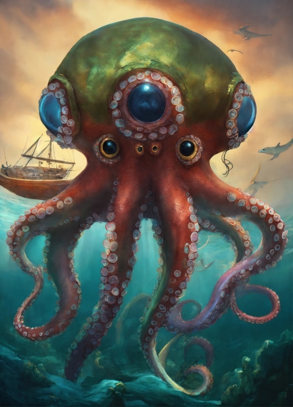 Head, Eye, Marine Invertebrates, Octopus, Giant Pacific Octopus, Azure