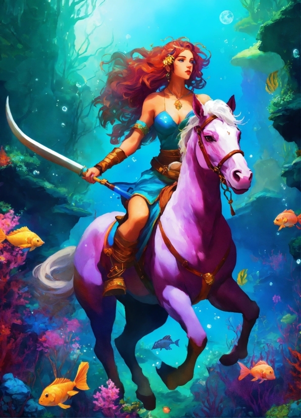 Horse, Mythical Creature, Unicorn, Cartoon, Organism, Art