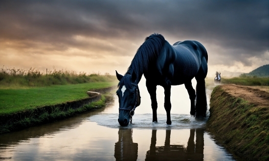 Horse, Water, Cloud, Sky, Plant, Nature