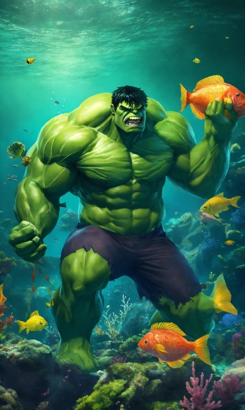 Hulk, Cartoon, Bodybuilder, Green, Organism, Art