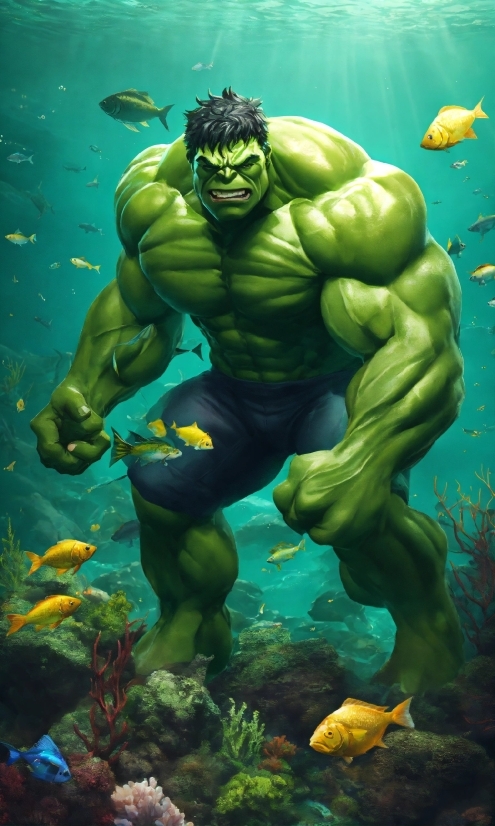 Hulk, Cartoon, Organism, Bodybuilder, Fictional Character, Art