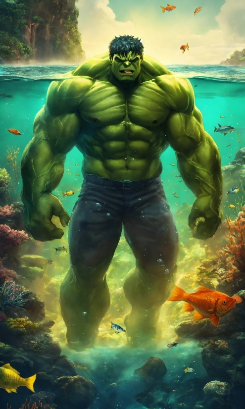 Hulk, Water, Green, Vertebrate, Muscle, Blue