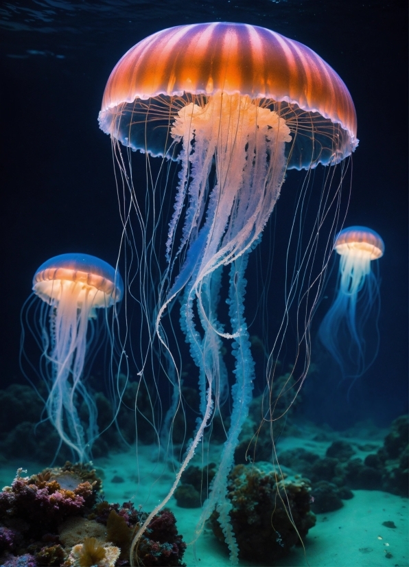 Jellyfish, Vertebrate, Marine Invertebrates, Water, Light, Blue