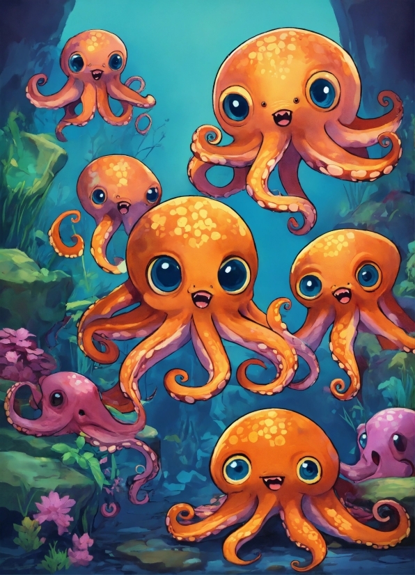 Marine Invertebrates, Octopus, Blue, Giant Pacific Octopus, Cartoon, Azure