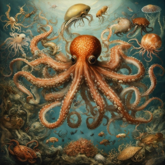 Marine Invertebrates, Octopus, Cephalopod, Organism, Octopus, Art