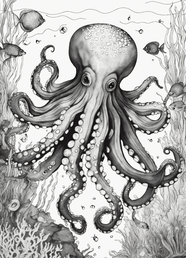 Marine Invertebrates, Octopus, Organism, Cephalopod, Art, Font