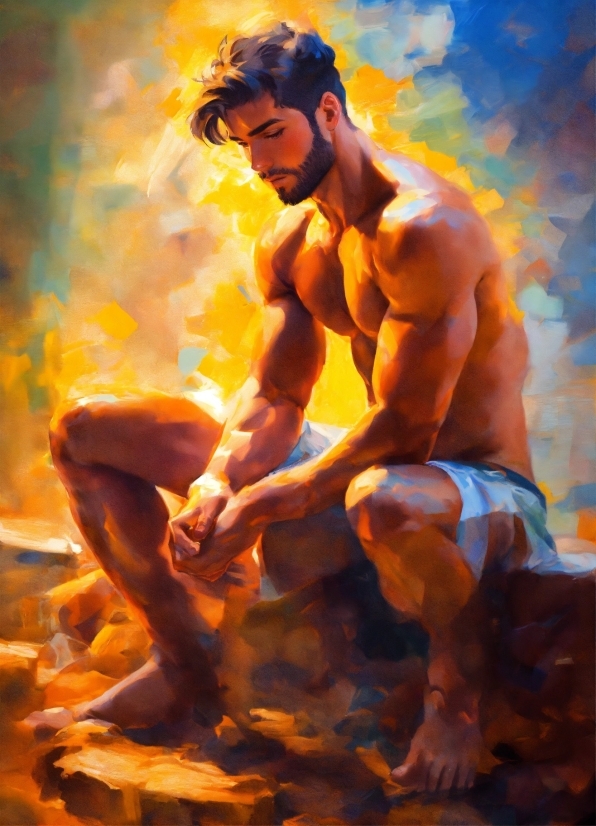 Muscle, Shorts, Sunglasses, Art, Painting, Chest